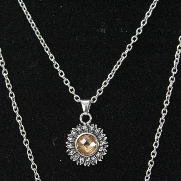 New Cute Fashion Silver Tone Double Chain Sunflower Necklace N34 - Picture 5 of 5